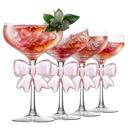 Bow Martini Glasses Coupe glasses Romantic Champagne Glasses Glasses for Cocktails Martini Glasses Set of 4 Cocktail Glass Set and Romantic Pink Bow, for Weddings Engagements Special Occasions | Amazon (US)