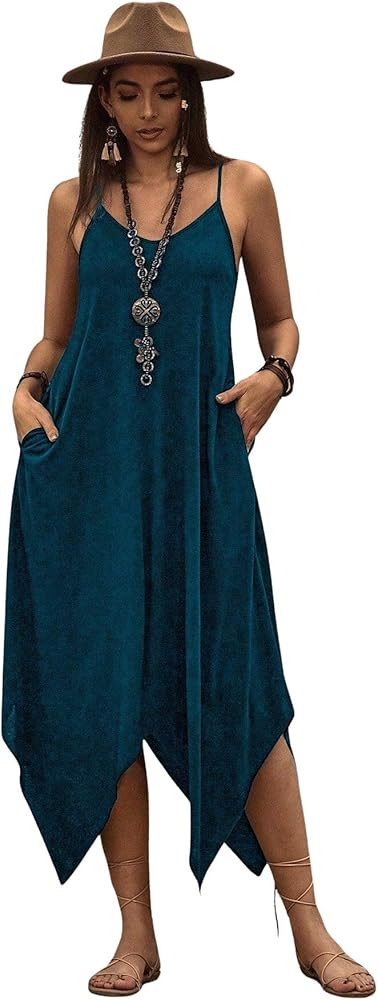 Verdusa Women's Summer Causal Midi Dresses Sleeveless Flowy Cami Dress with Pockets Boho Western | Amazon (US)