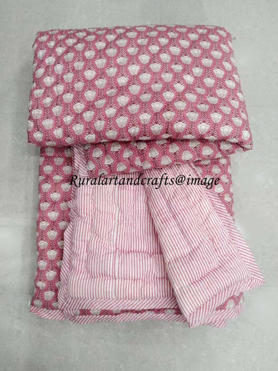 Hand Block Print Quilt Indian Reversible Jaipuri rezai Cotton Voile Handmade Floral Quilt Jaipuri... | Etsy (US)