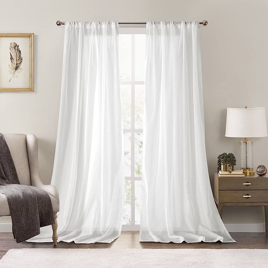 Dreaming Casa White Sheer Curtains 102 inches Long Rod Pocket Curtains 52" W x 102" L | Amazon (US)