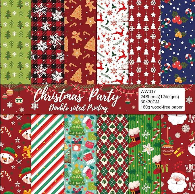 Merry Christmas Scrapbook Paper Christmas Patterned Paper 12×12-24 Sheets Double-Sided Red & Gre... | Amazon (US)