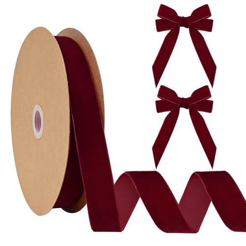 BVIEAKD Burgundy Velvet Ribbon 1 inch Velvet Ribbon for Gift Wrapping Christmas Tree Wreath Decorations Bow Headbands Bouquets-25 Yards. | Amazon (US)