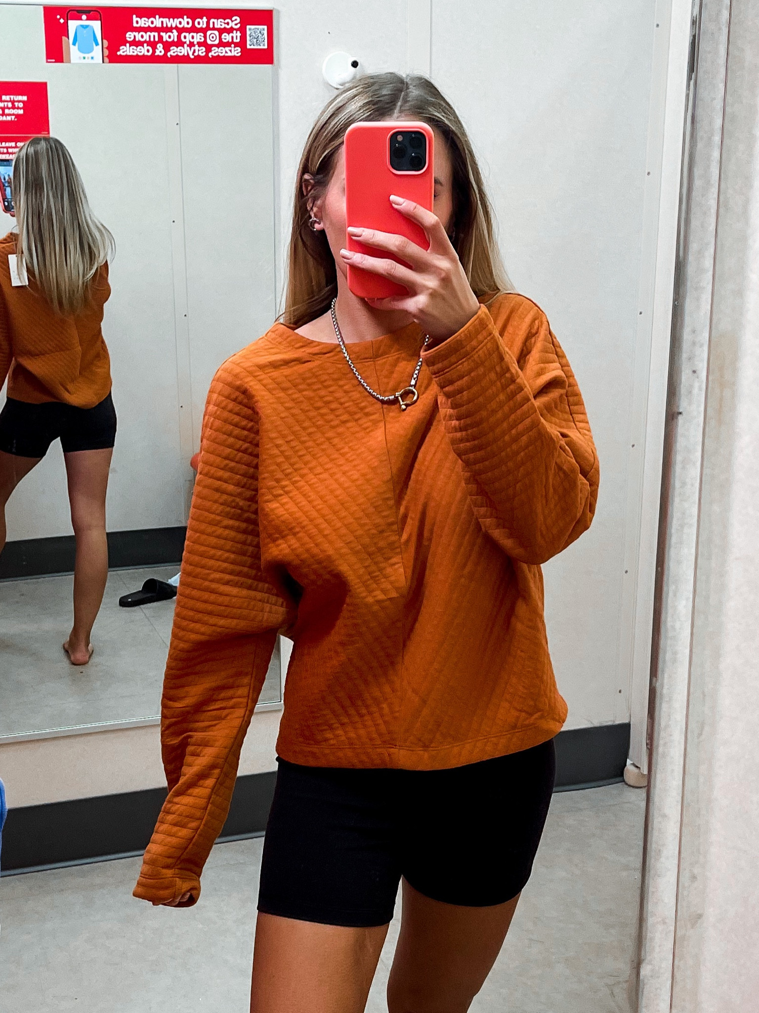 Comfy Cozy Quilted Pullover target Sweatshirt for Fall / Winter in burnt orange rust. Wearing size small - only $25 and available in multiple colors 

#LTKstyletip #LTKunder100 #LTKunder50