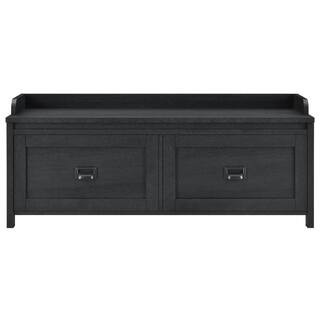 SystemBuild Brownwood Black Entryway Storage Bench, Black Oak | The Home Depot
