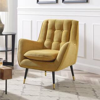 MIA Yellow Fabric Mid-Century Accent Arm Chair with Cushion and Legs | The Home Depot