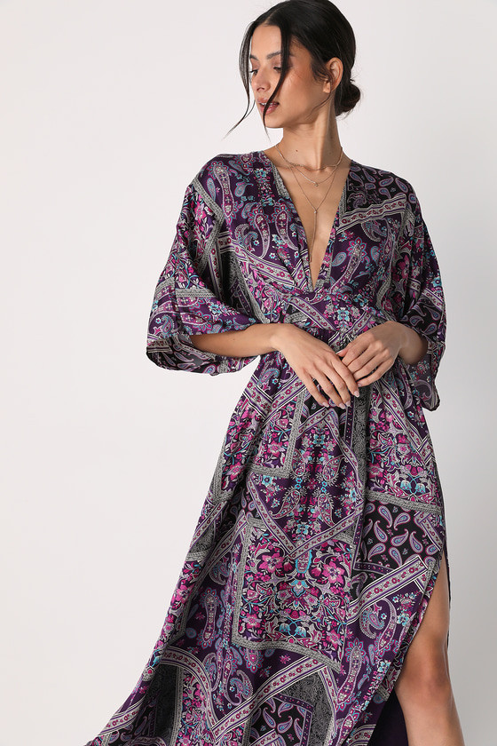 Romantically Retro Purple Multi Paisley Short Sleeve Maxi Dress | Lulus (US)