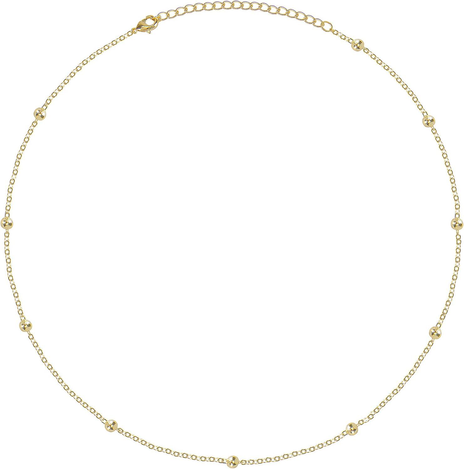 Dainty Beaded Choker Necklaces,14K Gold/Silver Plated Cute Tiny Delicate Coin/Satellite Chain Cho... | Amazon (US)