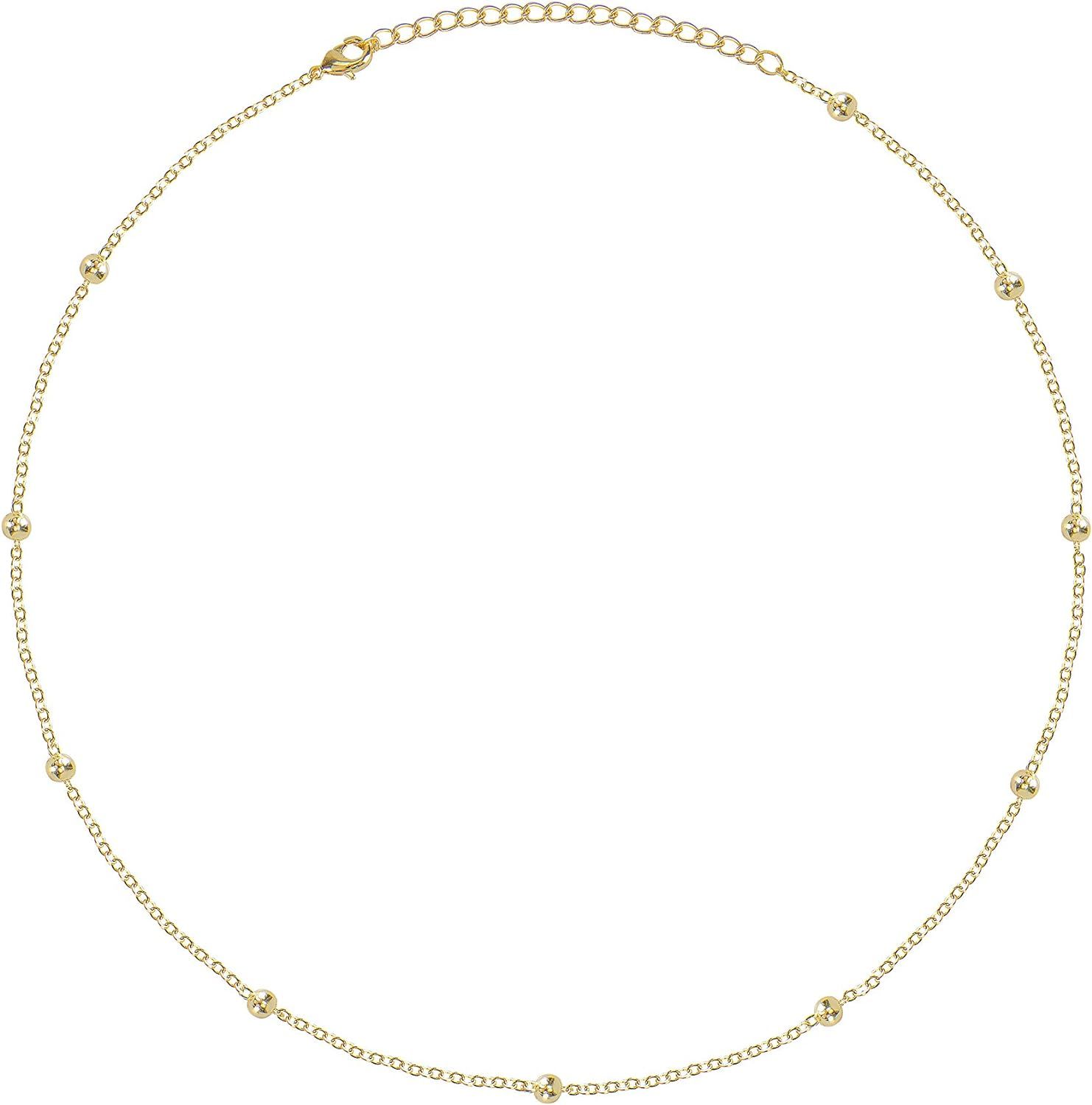 Dainty Beaded Choker Necklaces,14K Gold/Silver Plated Cute Tiny Delicate Coin/Satellite Chain Cho... | Amazon (US)