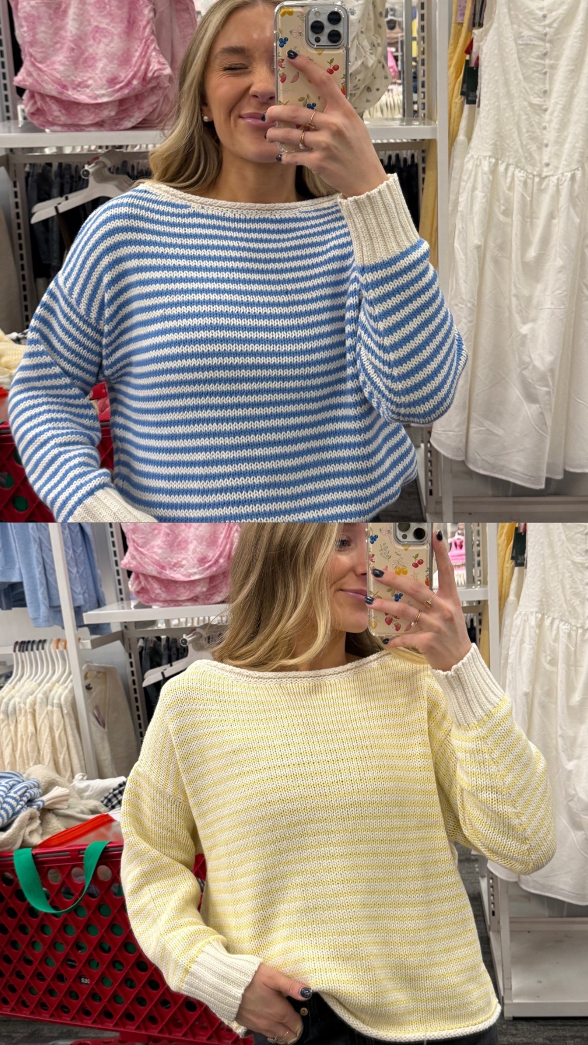 DIED at this target sweater omg!! The blue is a size small and yellow is a medium🥰 