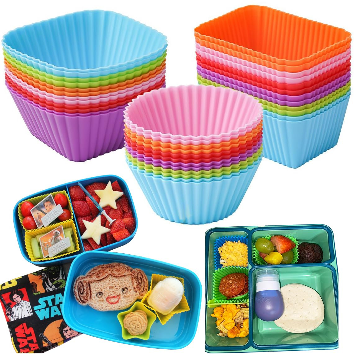 Silicone Bento Lunch Box Dividers 3 Shapes of Standard Round & Square & Rectangle - Reusable Sili... | Amazon (US)