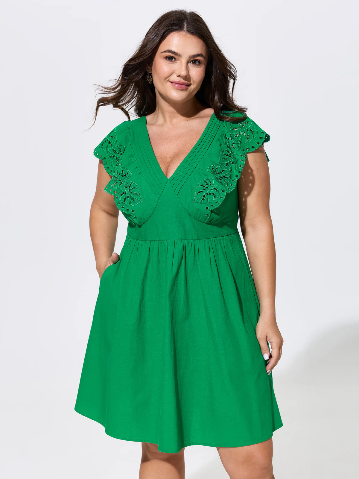 Ruffled Eyelet Trim Open-Back Mini Dress | Bloomchic