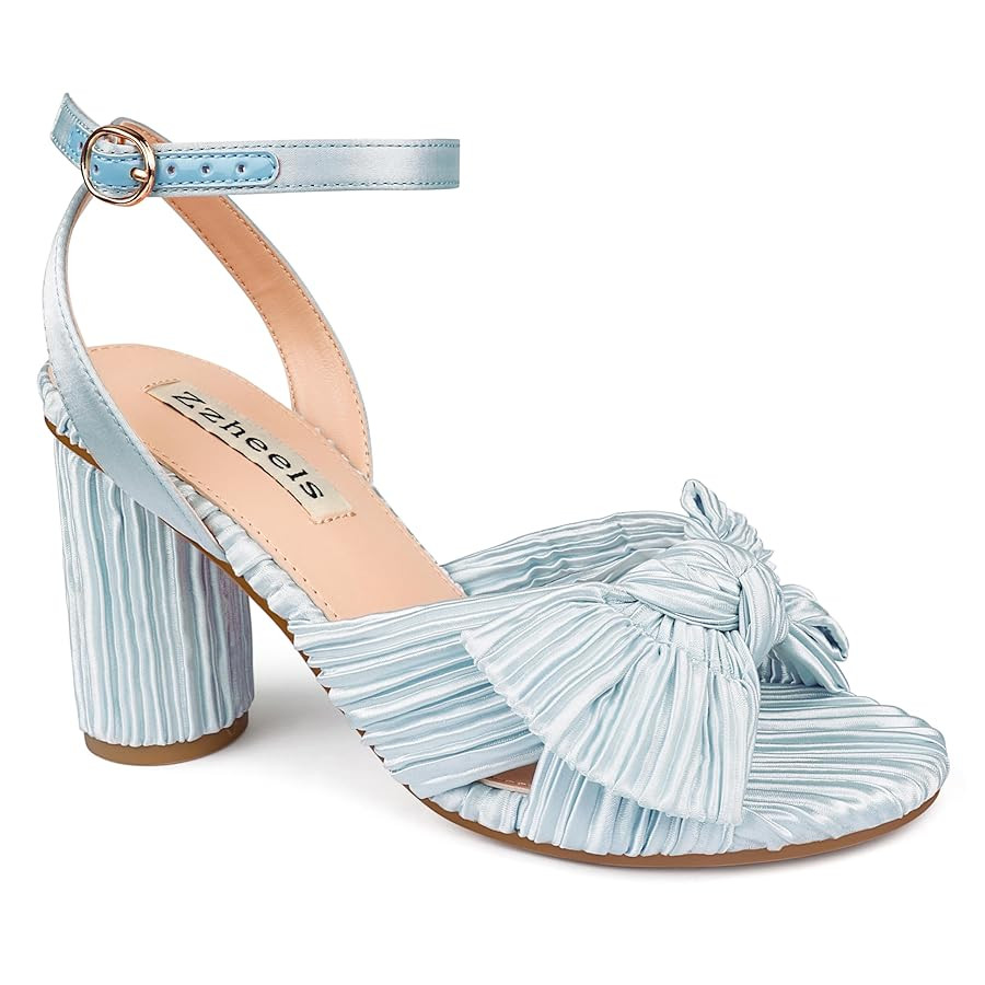 Zzheels Women's Bow Knot Heeled Sandals Open Toe High Block Ankle Strap Chunky Heels Bride Weddin... | Amazon (US)