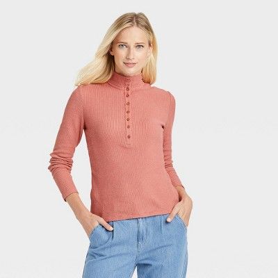 Women&#39;s Long Sleeve Henley Shirt - Who What Wear&#8482; Berry Pink S | Target