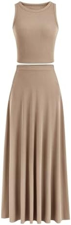 PRETTYGARDEN Women's 2 Piece Maxi Skirt Sets Casual Summer Knit Cropped Tank Top High Waisted Lon... | Amazon (US)