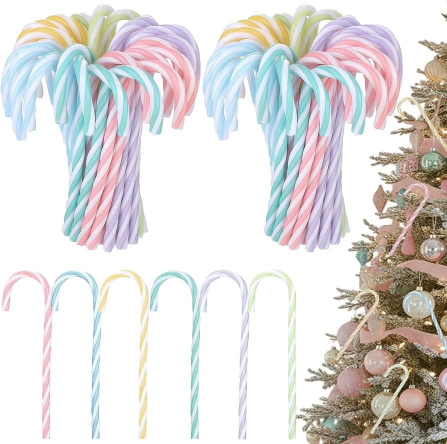 Kathfly 90 Pcs Pastel Candy Cane Christmas Decor Ornaments, Macaron | Amazon (US)