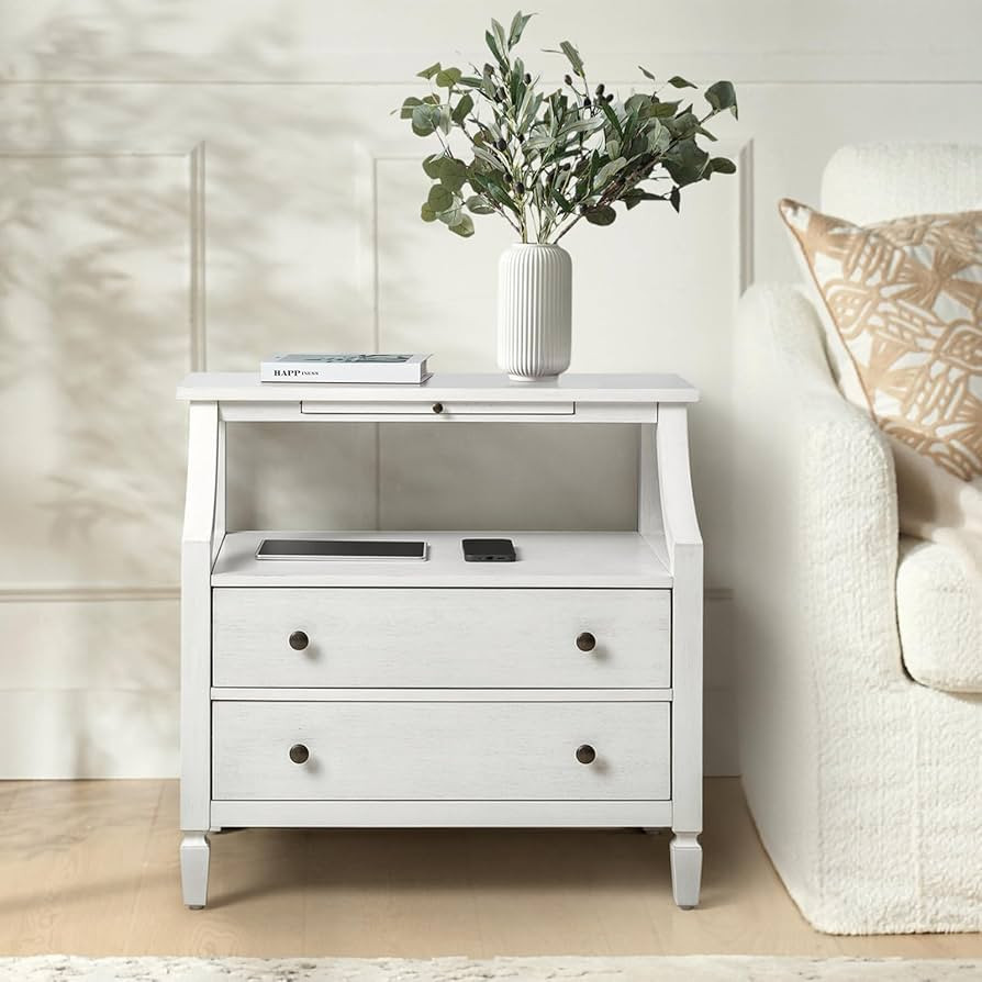 HULALA HOME Large Farmhouse End Table with Charging Station, Mid-Century Modern 2 Drawer Dresser,... | Amazon (US)