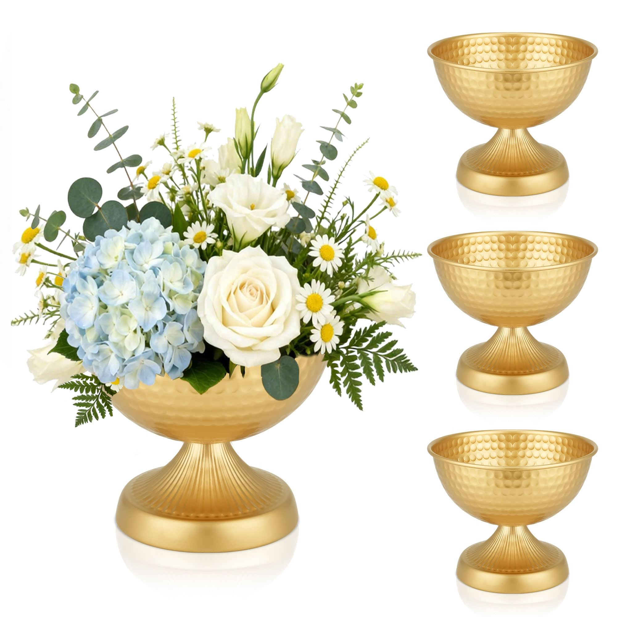 Gold Compote Vase Set of 4, Pedestal Gold Vases for Centerpieces Metal Urn Flower Pot Vase Pack, ... | Amazon (US)