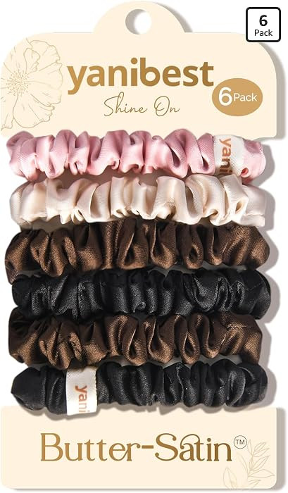 Yanibest 6 Pcs Silk Hair Ties - Satin Scrunchies for Women, Thin Hair Ties, Ponytail Holders Hair... | Amazon (US)
