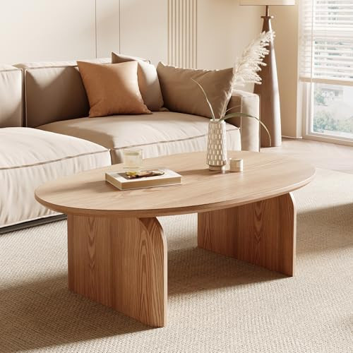 Honyee Modern Oval Coffee Table, Small Coffee Tables for Living Room - Oak Wood Top with Solid Legs, Wooden Center Table Easy Assembly for Living Room &Bedroom,Office, Natural | Amazon (US)