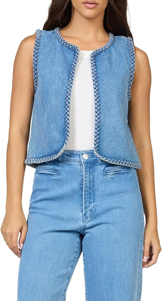 DEAR JOHN Abby Sleeveless Denim Vest for Women Crew Neck Braided Detail Relaxed Fit Lightweight L... | Amazon (US)