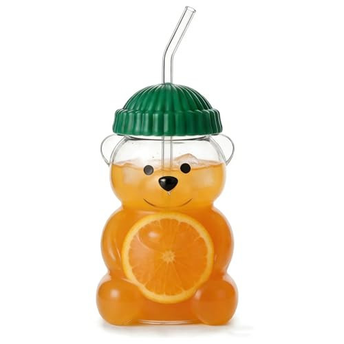 ZHSSTUIEN New Glass Bear Cup with Straws and Lids, 20oz Bear Mug High Borosilicate Material for All Beverages Ldeal for Valentine's Day and Holiday Gifts | Amazon (US)
