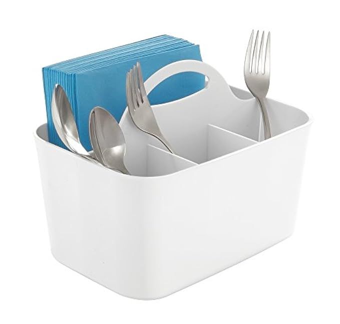 mDesign Plastic Cutlery Storage Organizer Caddy Bin - Tote with Handle - Kitchen Cabinet or Pantry - | Amazon (US)