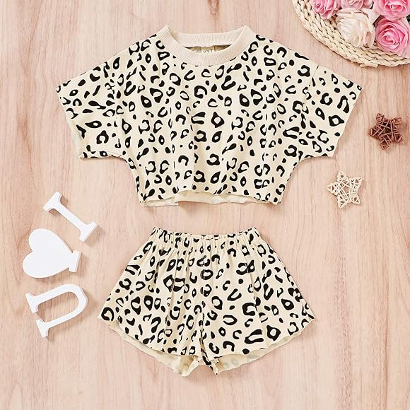 Kids Toddler Baby Girls Shorts Outfits Set Leopard Print Ruffle Dress T-Shirt Tops+Short Pants 2Pc S | Amazon (US)