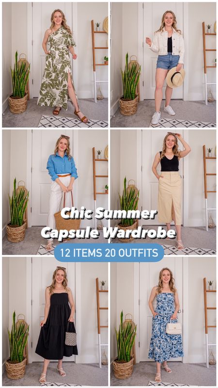 Chic summer capsule wardrobe from Abercrombie. 12 items 20 outfits 
#abercrombie
XS petite leaf skirt
XS top
25 curve love shorts
XS short linen pants
XS blue shirt
XS chino skirt
XS sweater tank
XS black & blue dressea

#LTKSeasonal #LTKstyletip