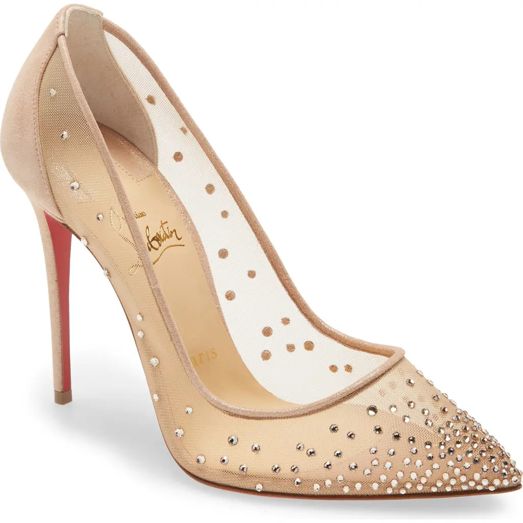 Christian Louboutin Mini Glitter Follies Strass Pump in Light Silk at Nordstrom, Size 10Us | Nordstrom