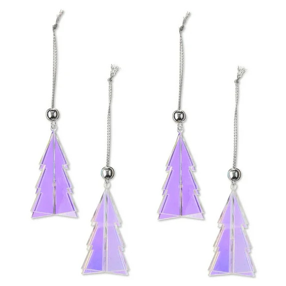 Clear Iridescent Mini Tree Christmas Ornaments, 4 Count, by Holiday Time | Walmart (US)