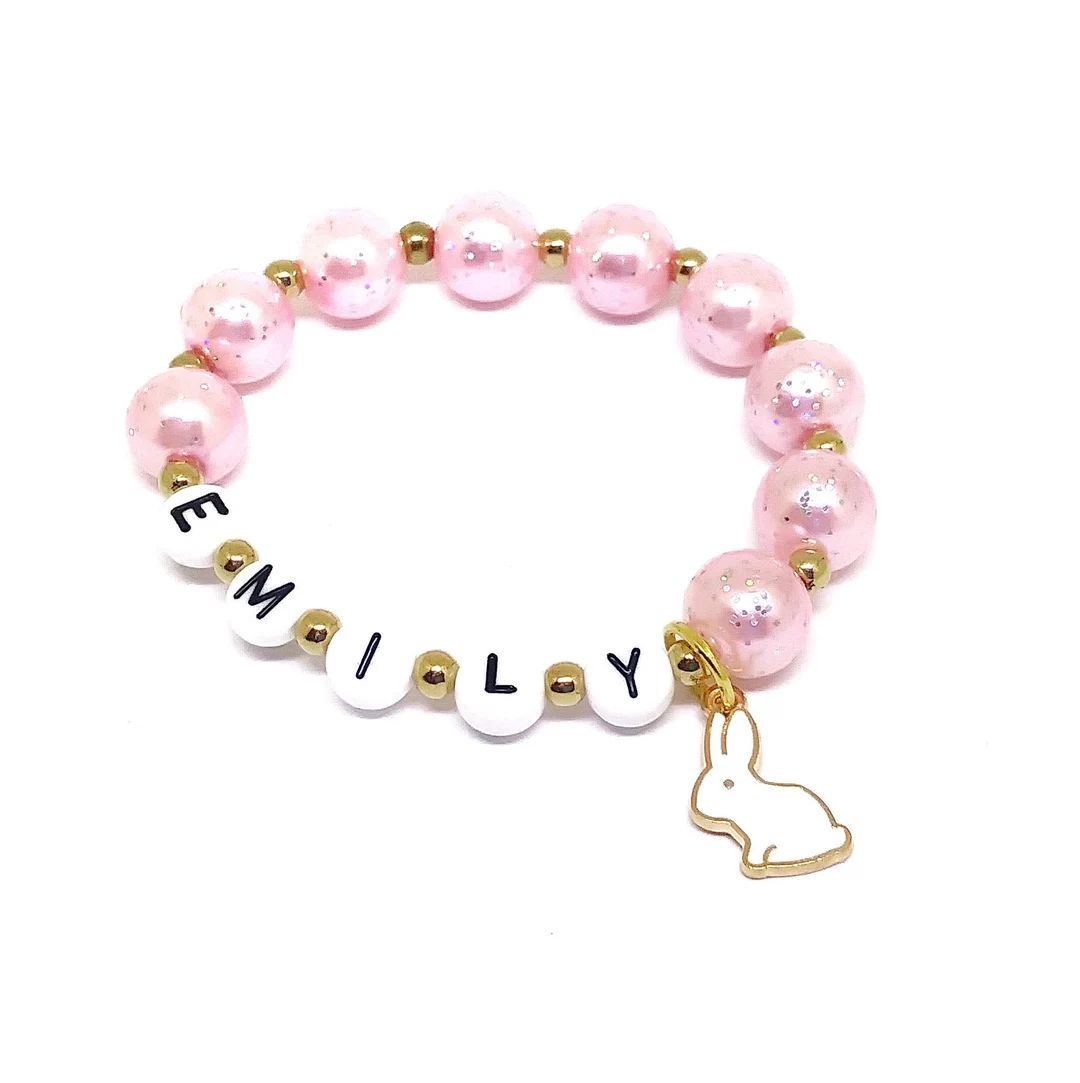 Girl's bunny name bracelet - Personalized rabbit jewelry | Etsy (US)