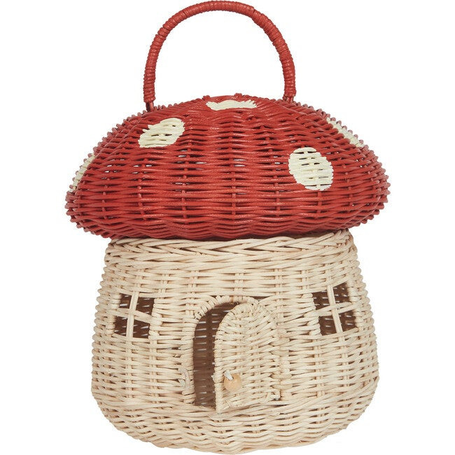 Rattan Mushroom Basket, Red | Maisonette