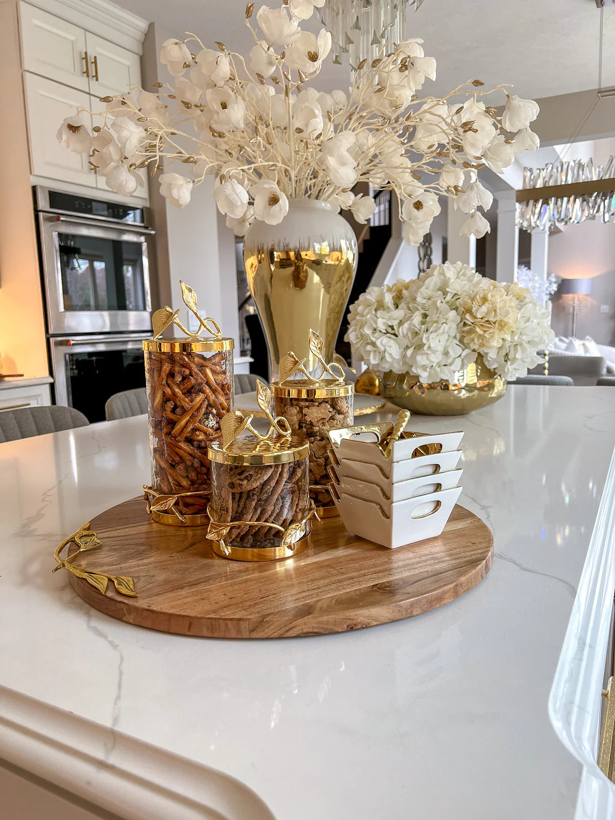 Hammered Glass Canister with All Gold Leaf Details & Lid (3 Sizes) | Inspire Me! Home Decor
