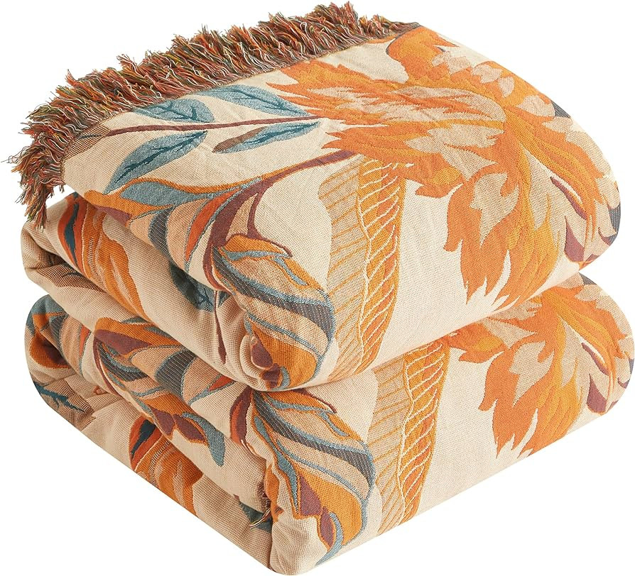 Boho Throw Blanket for Bed 90”x98”, 100% Cotton Woven Blanket for Couch Sofa, Ultra Soft 4-La... | Amazon (US)