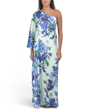 One Shoulder Floral Satin Caftan | Women | Marshalls | Marshalls