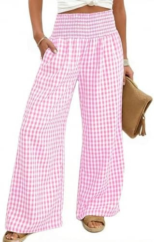 Dokotoo Womens Striped Gingham Pants 2026 Casual Pants Cute Comfy Bottoms with Pockets Plaid Outf... | Amazon (US)