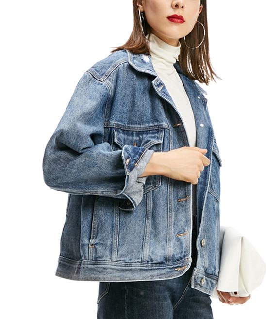 Medium Wash Lightly Distressed Denim Jacket - Women | Zulily
