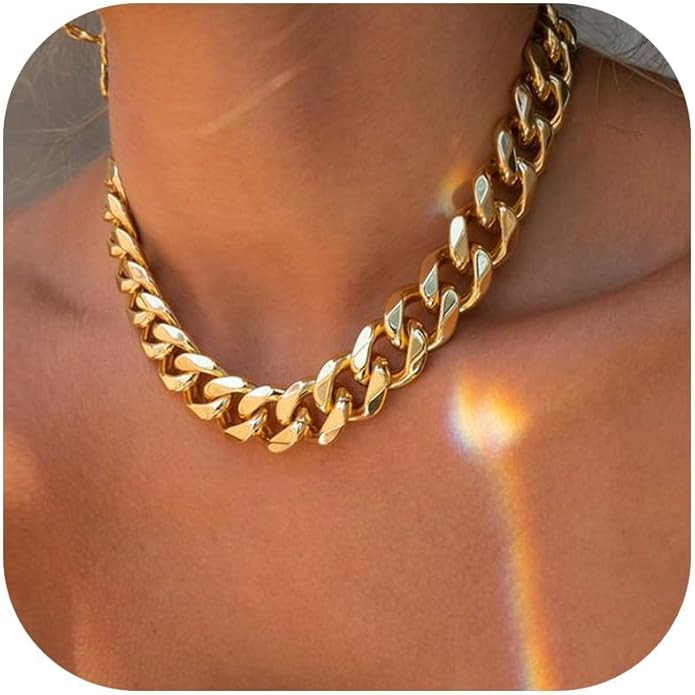 choice of all Chunky Gold Necklace Statement Necklace for Women Punk Chunky Chain Necklaces Daint... | Amazon (US)
