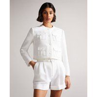 Ted Baker Women's Cropped Cargo Jacket in White, Alera, Cotton | Ted Baker (UK)