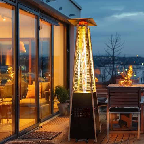 PATIOPIA 48,000 BTU Flame Pyramid Pool Heater, Triple Safety Protection with Patio Cover, Warm Glass Tube Portable Heater with Durable Wheels - Gray | Amazon (US)