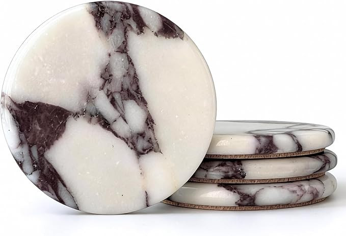 Marble Coasters Set of 4 - Stone Coaster for Drinks, Coaster with Cork for Tabletop & Coffee Tabl... | Amazon (US)