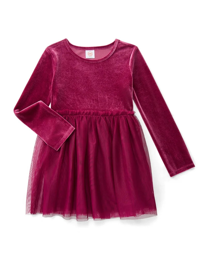 Wonder Nation Girls Velour Tutu Dress with Long Sleeves, Sizes 4-18 & Plus - Walmart.com | Walmart (US)