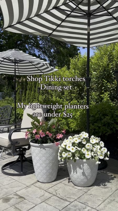 Shop my lightweight planters under $25x tikki torches, cabana umbrellas, my outdoor dining table set, and more outdoor links, my fire pit and area rug are on sale. Memorial Day sales! 

#LTKSaleAlert #LTKSeasonal #LTKVideo