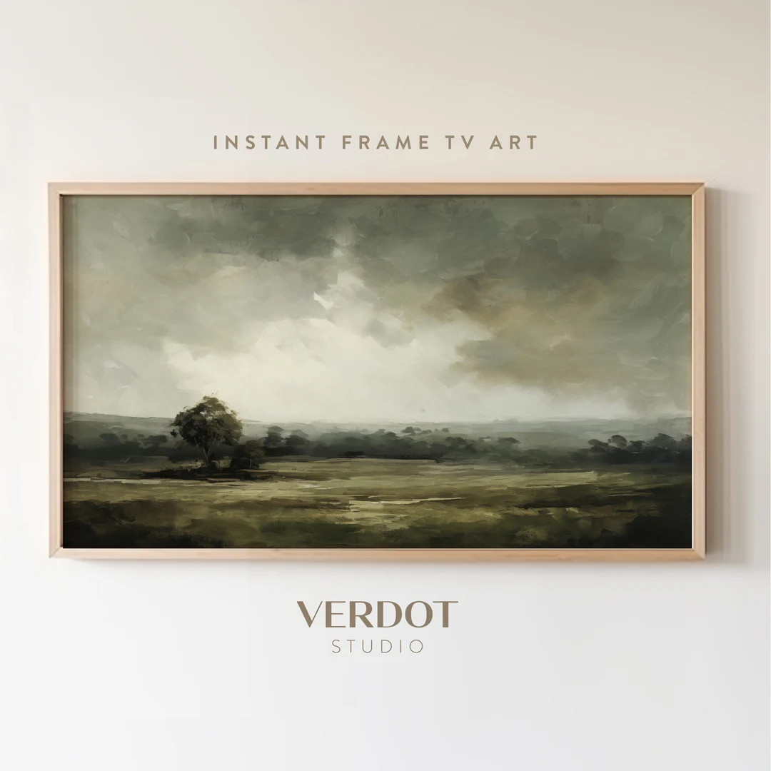 Rustic Earthy Vintage Landscape Frame TV Art, Dark Green Moody Country Pasture Scenery Painting T... | Etsy (US)