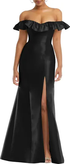 Off the Shoulder Ruffle Satin Trumpet Gown | Nordstrom