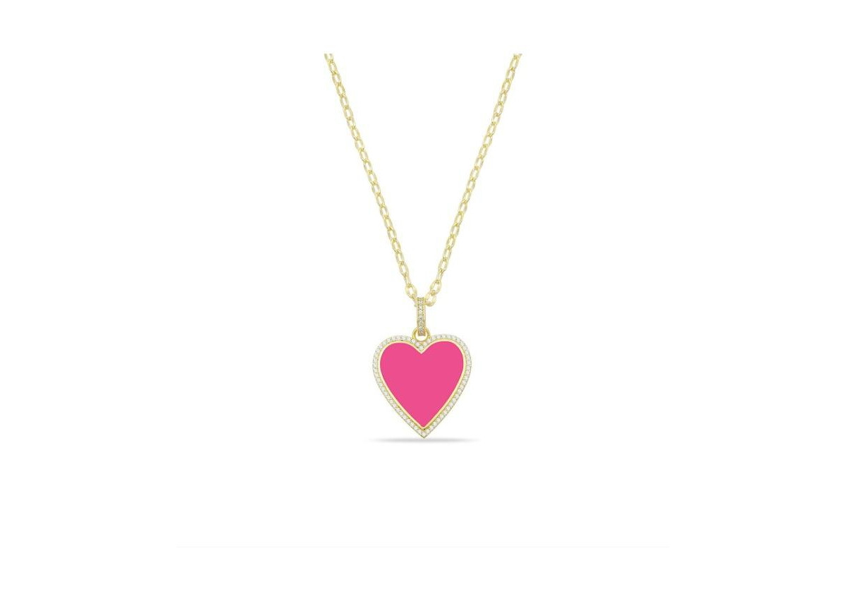 Etoielle Pink Enamel Heart Necklace Encusted with Cubic Ziconia Suepended on a Paperclip Chain 18 inches adjustable - Hot pink | Macy's