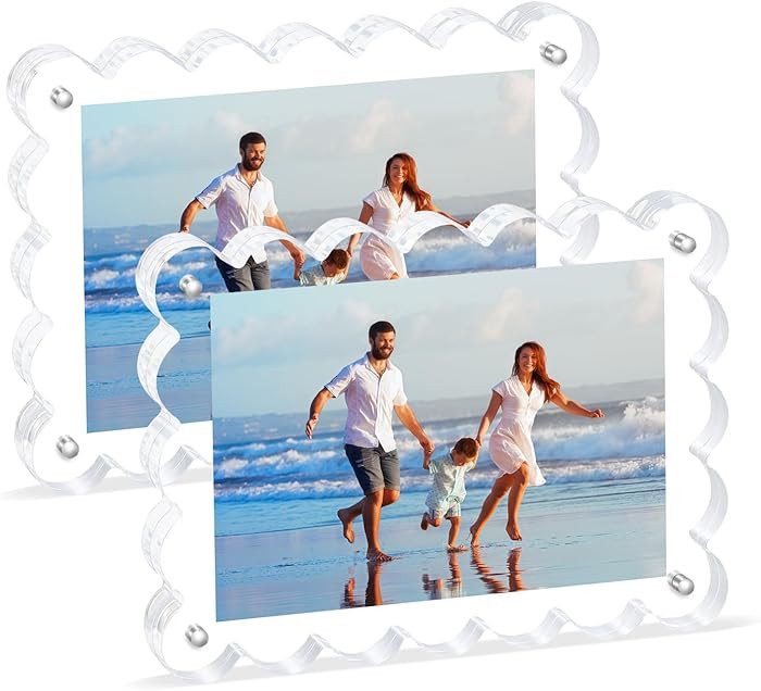 Scalloped Magnetic Picture Frame 4x6 Inch - 2Pack Clear Acrylic Photo Frame, 20mm Thick Double-Si... | Amazon (US)