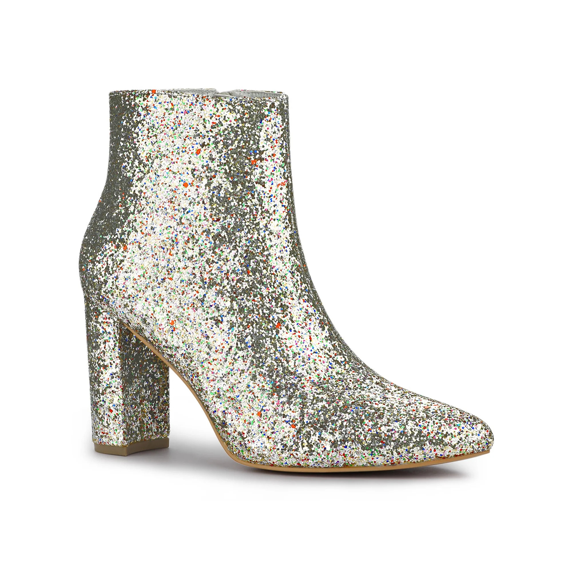 Allegra K Women's Glitter Pointed Toe Block Heel Ankle Boots | Walmart (US)
