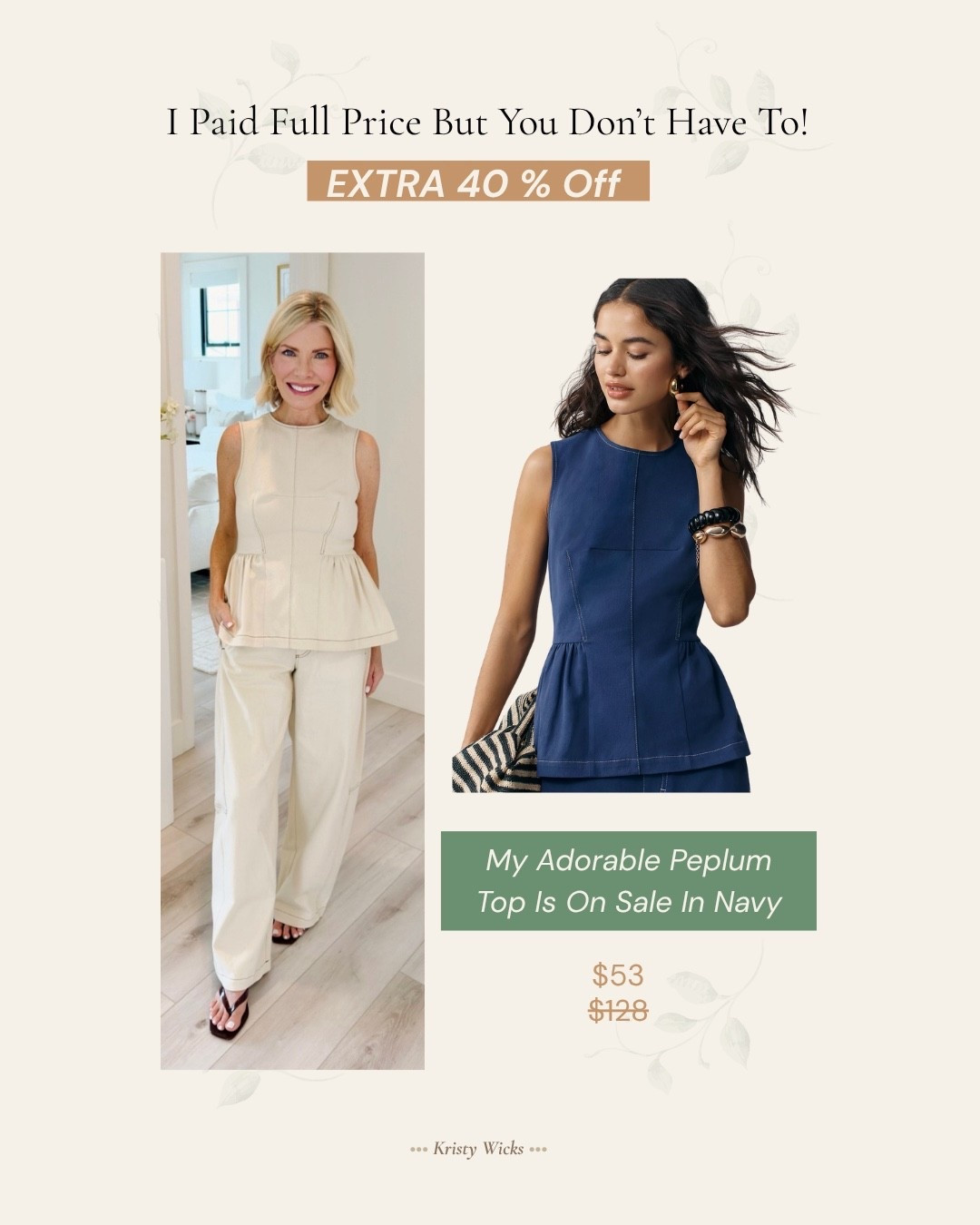My adorable peplum top is on sale in the color navy. Originally $128 now $53! 
My pants from Anthropologie are on a huge sale today too from $138-$54. I’m wearing a size 0 in the pants and an XS in the top. The denim material is so soft! Also love the brown thread detail. 👏🏼

#LTKSaleAlert #LTKTravel #LTKWorkwear