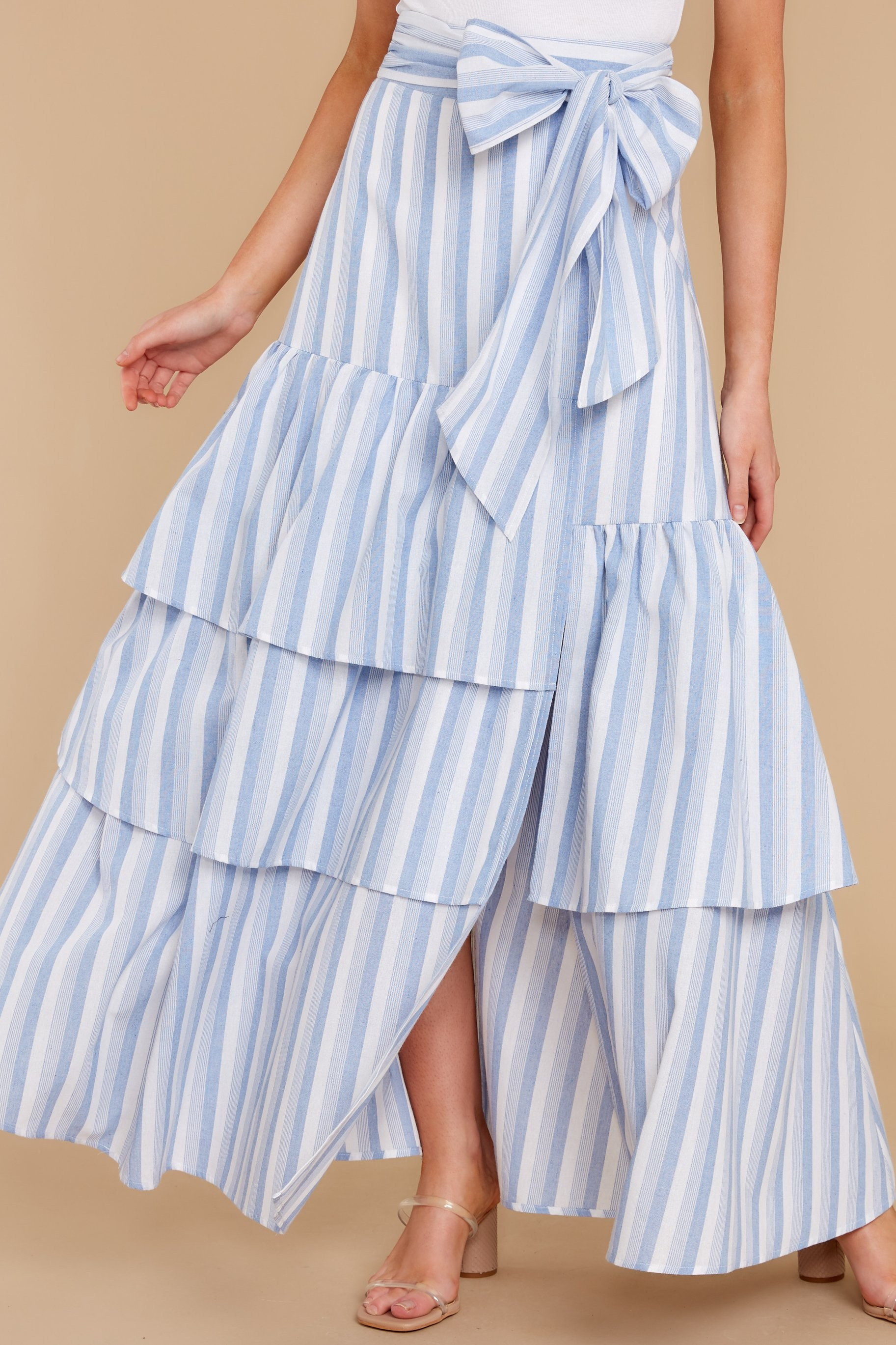 Days Away Light Blue Stripe Maxi Skirt | Red Dress 